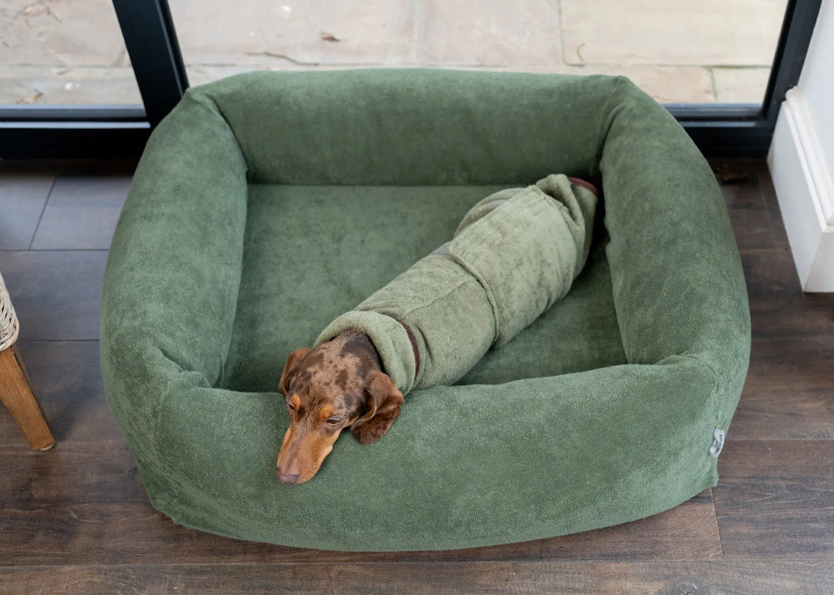 Burnham Bolster Towelling Bed Cover - Olive - Ruff and Tumble