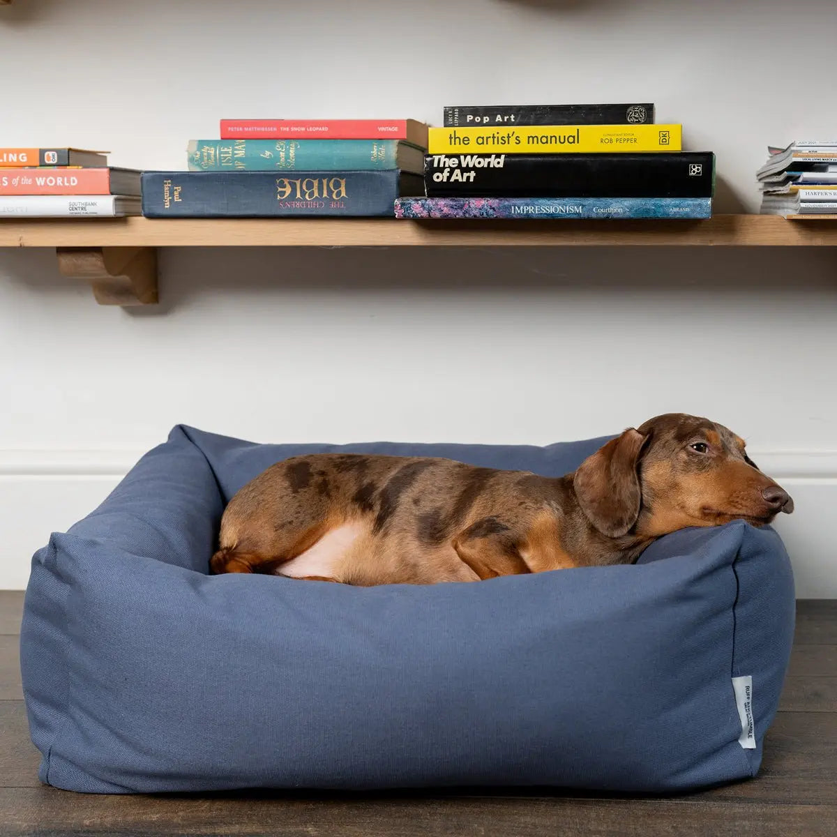 Canvas Burnham Bolster Dog Bed - Denim - Ruff and Tumble
