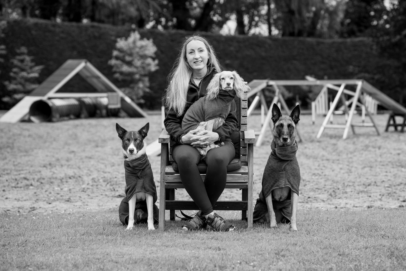 Helen Postle with dogs (left to right): Ragnar, Flea & Vesper