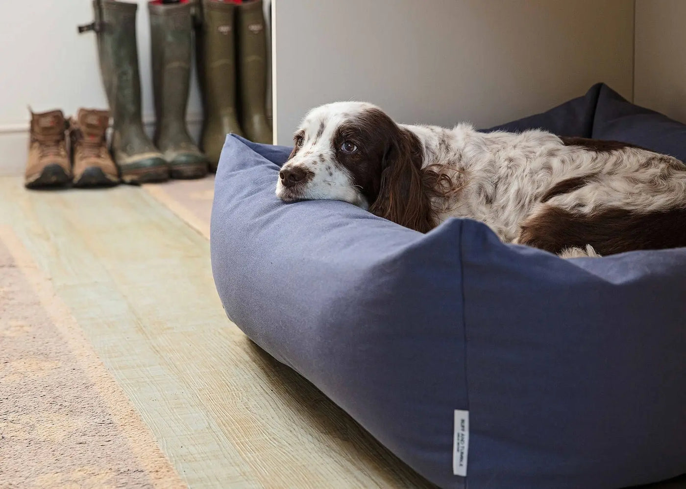 Canvas Burnham Bolster Dog Bed - Denim - Ruff and Tumble