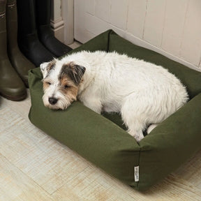 Canvas Burnham Bolster Dog Bed - Olive - Ruff and Tumble