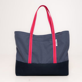 Luxury Cotton Canvas Tote Bag - Navy and Fuchsia - Ruff and Tumble