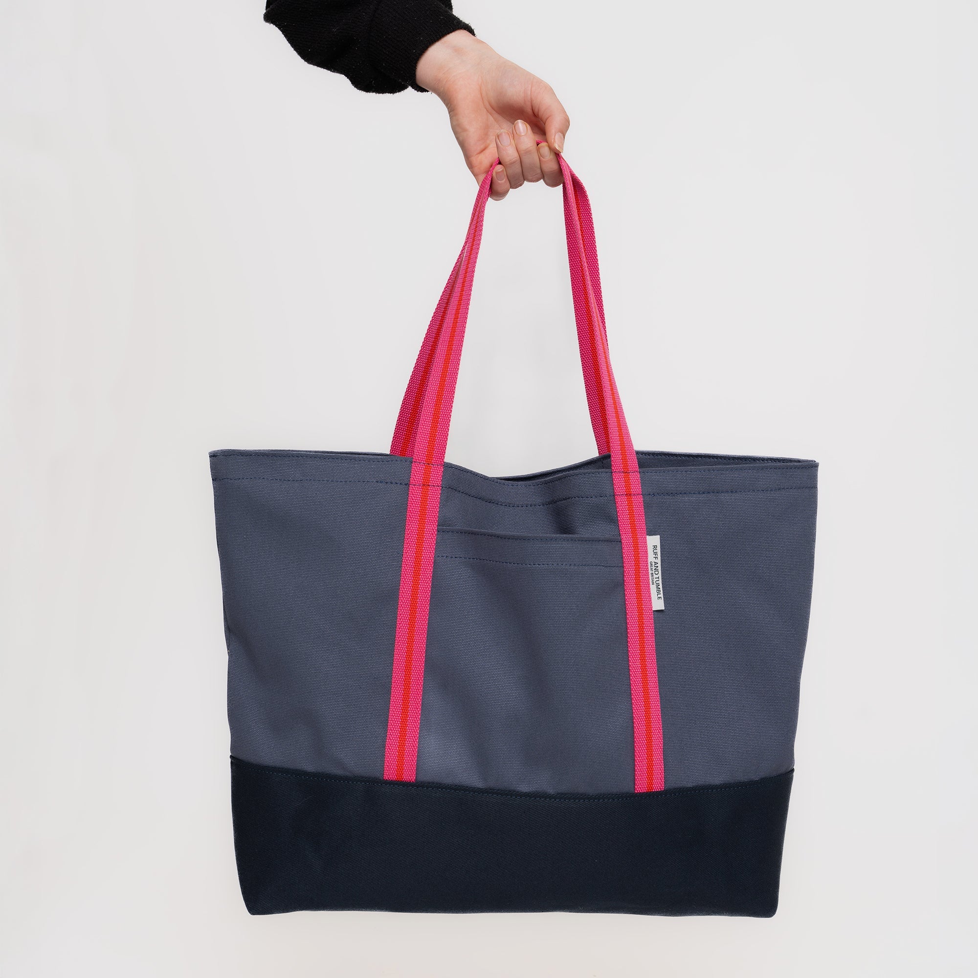 Luxury Cotton Canvas Tote Bag - Navy and Fuchsia - Ruff and Tumble