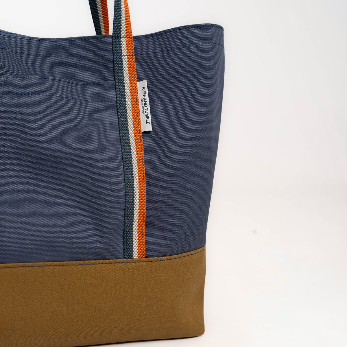 Luxury Cotton Canvas Tote Bag - Navy and Tan - Ruff and Tumble