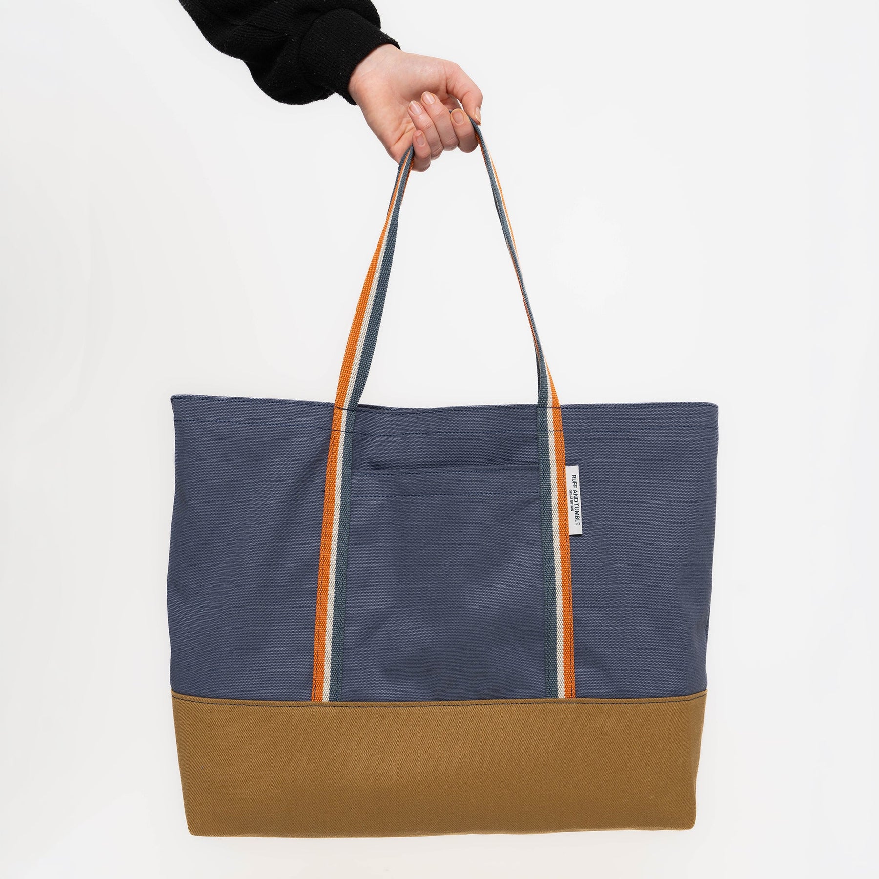 Luxury Cotton Canvas Tote Bag - Navy and Tan - Ruff and Tumble