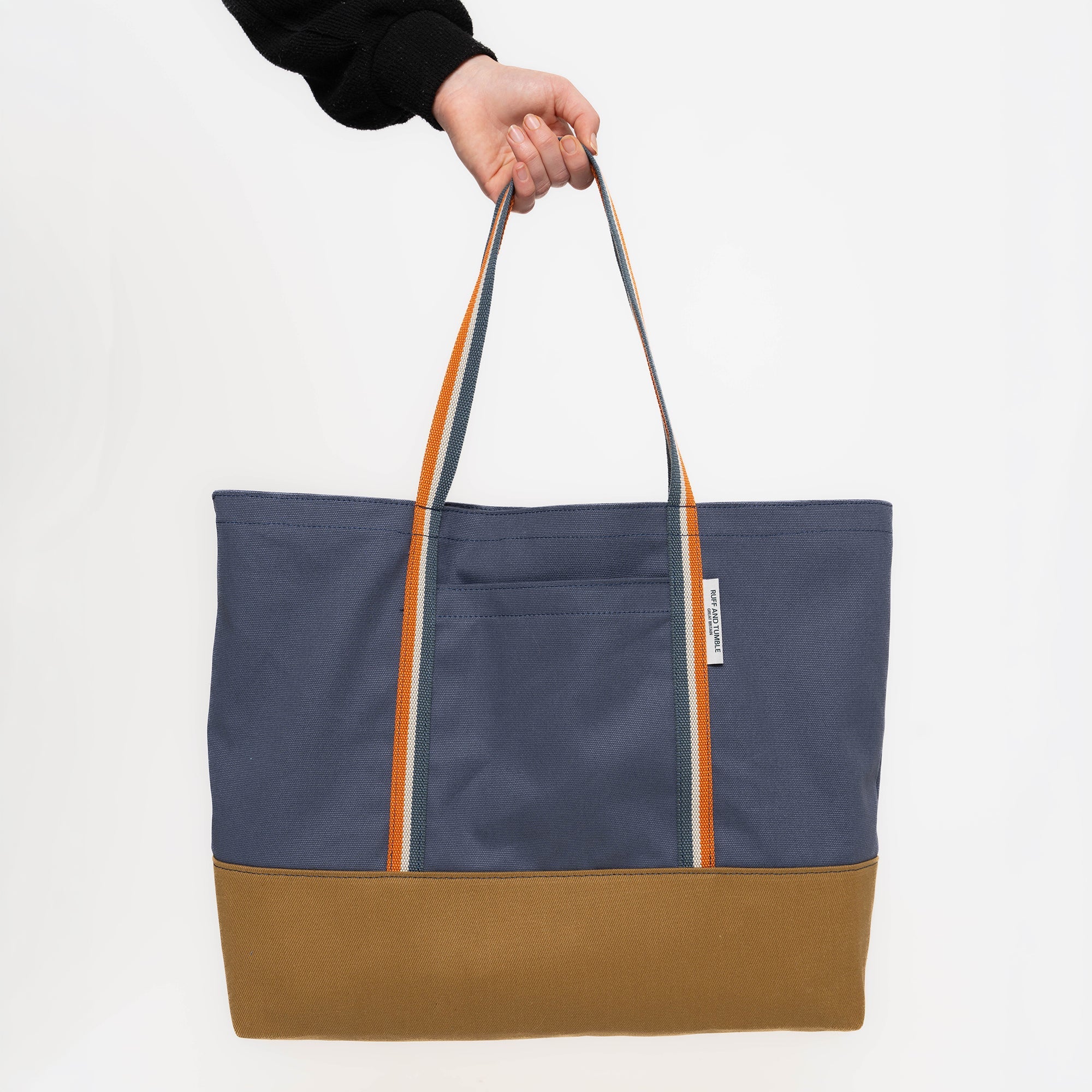 Luxury Cotton Canvas Tote Bag - Navy and Tan - Ruff and Tumble
