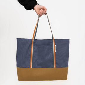 Luxury Cotton Canvas Tote Bag - Navy and Tan - Ruff and Tumble