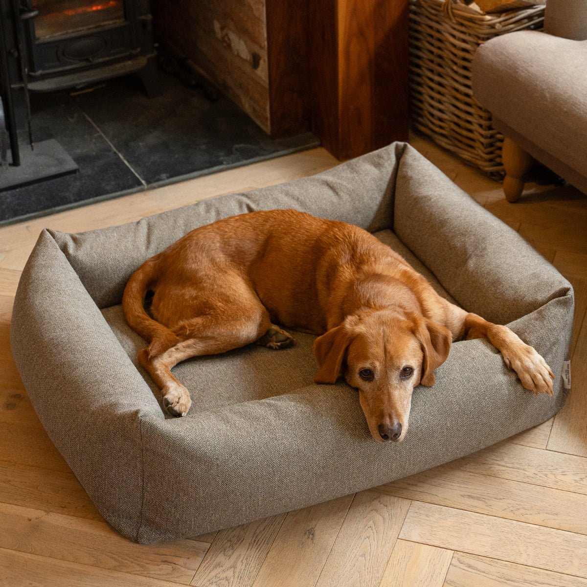 Tweed Burnham Bolster Dog Bed - Taupe - Ruff and Tumble