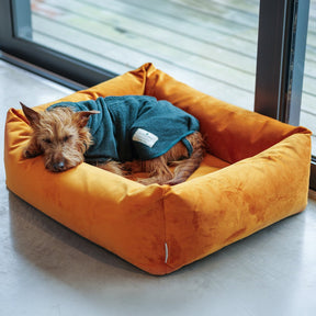 Velvet Burnham Bolster Dog Bed - Burnt Orange - Ruff and Tumble