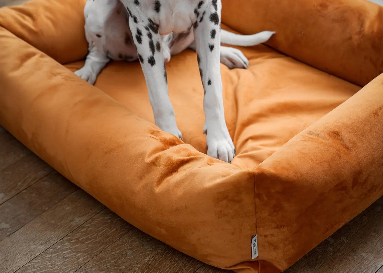 Velvet Burnham Bolster Dog Bed - Burnt Orange - Ruff and Tumble
