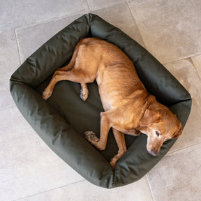 Waterproof Burnham Bolster Dog Bed - Olive - Ruff and Tumble