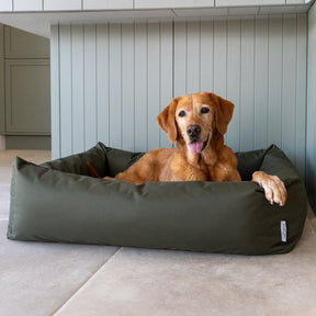 Waterproof Burnham Bolster Dog Bed - Olive - Ruff and Tumble