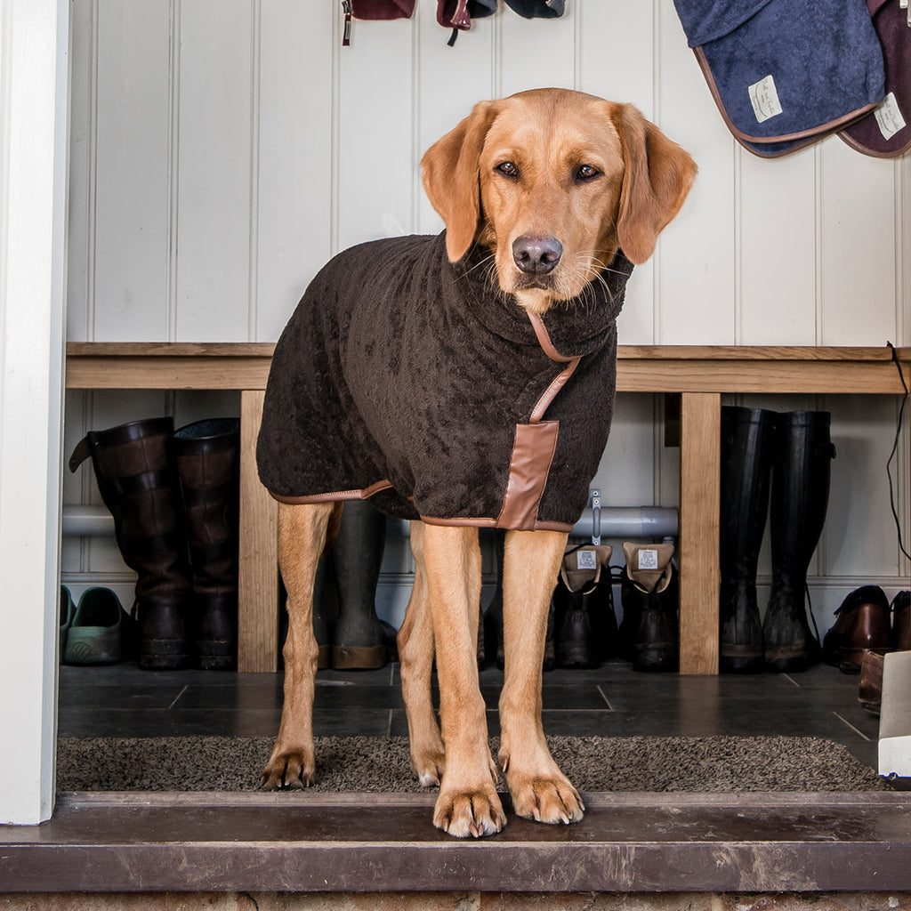 Country Dog Drying Coats with Leather Trim Ruff Tumble