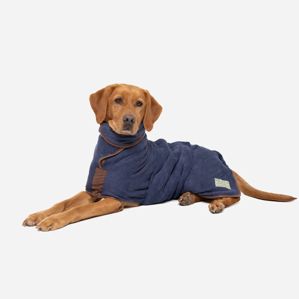 Old Style Country Dog Drying Coat - French Navy (Faux leather trim) - Ruff and Tumble