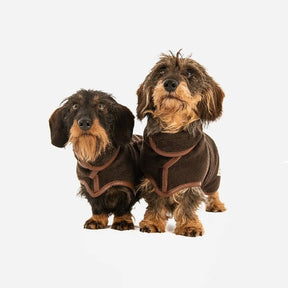 Old Style Country Dog Drying Coat - Mud (faux leather trim) - Ruff and Tumble